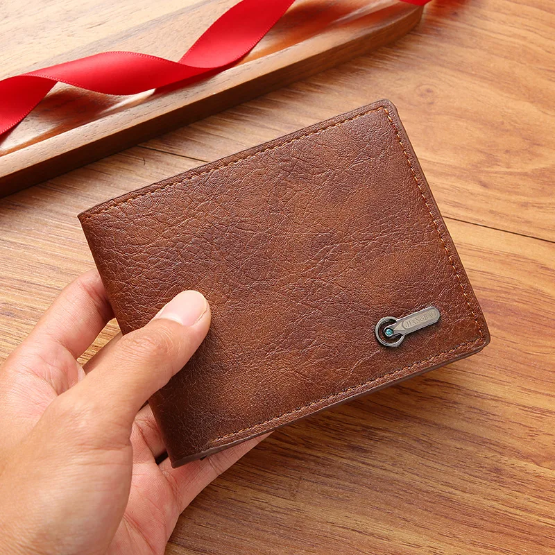 Carteira Masculina de Couro Curta Casual para Negócios com Bloqueio RFID, Carteira Slim Bifold para Homens