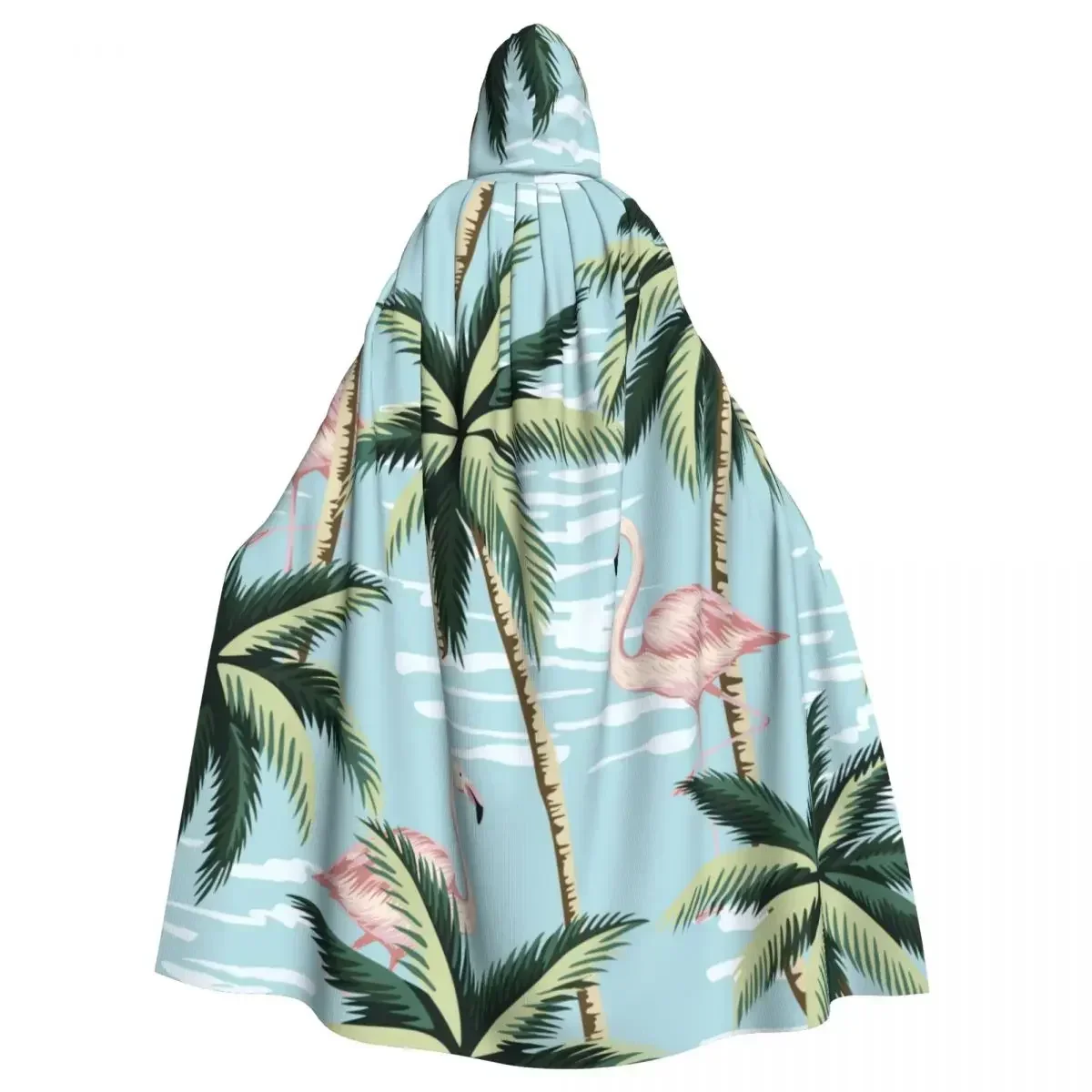 Hooded Cloak Polyester Unisex Witch Cape Costume AccessoryTropical Vintage Pink Flamingo And Palm Trees