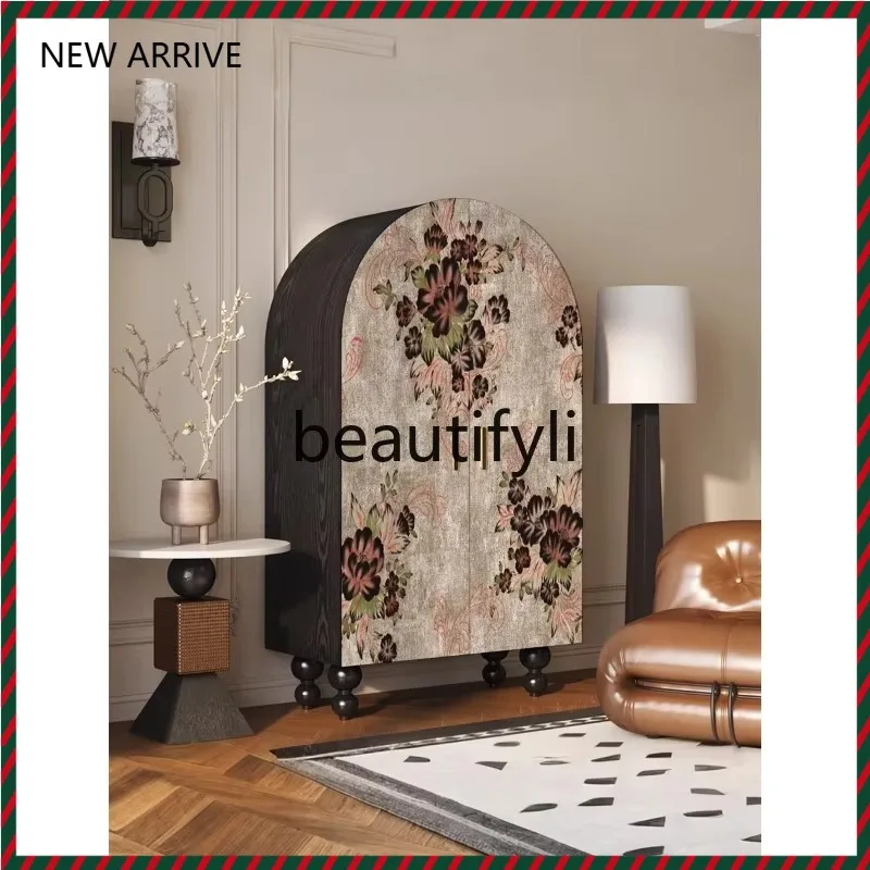 

D2520 porch locker bedroom household solid wood wardrobe retro style double door decorative cabinet