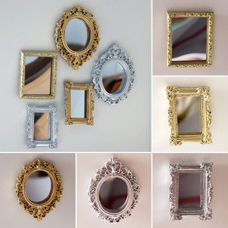 1/12 Dollhouse Miniature Frame Accessories Furniture Miniature Mirror Wall Room Mirror Mini Classical Doll House Mirrors