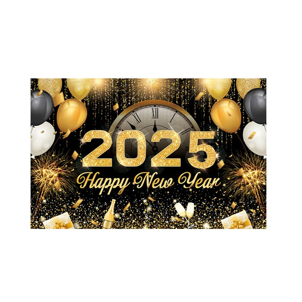 

180x115cm Happy New Year Photography Backdrop Countdown Party New Year Theme New Year Decorations Balloon Black Gold