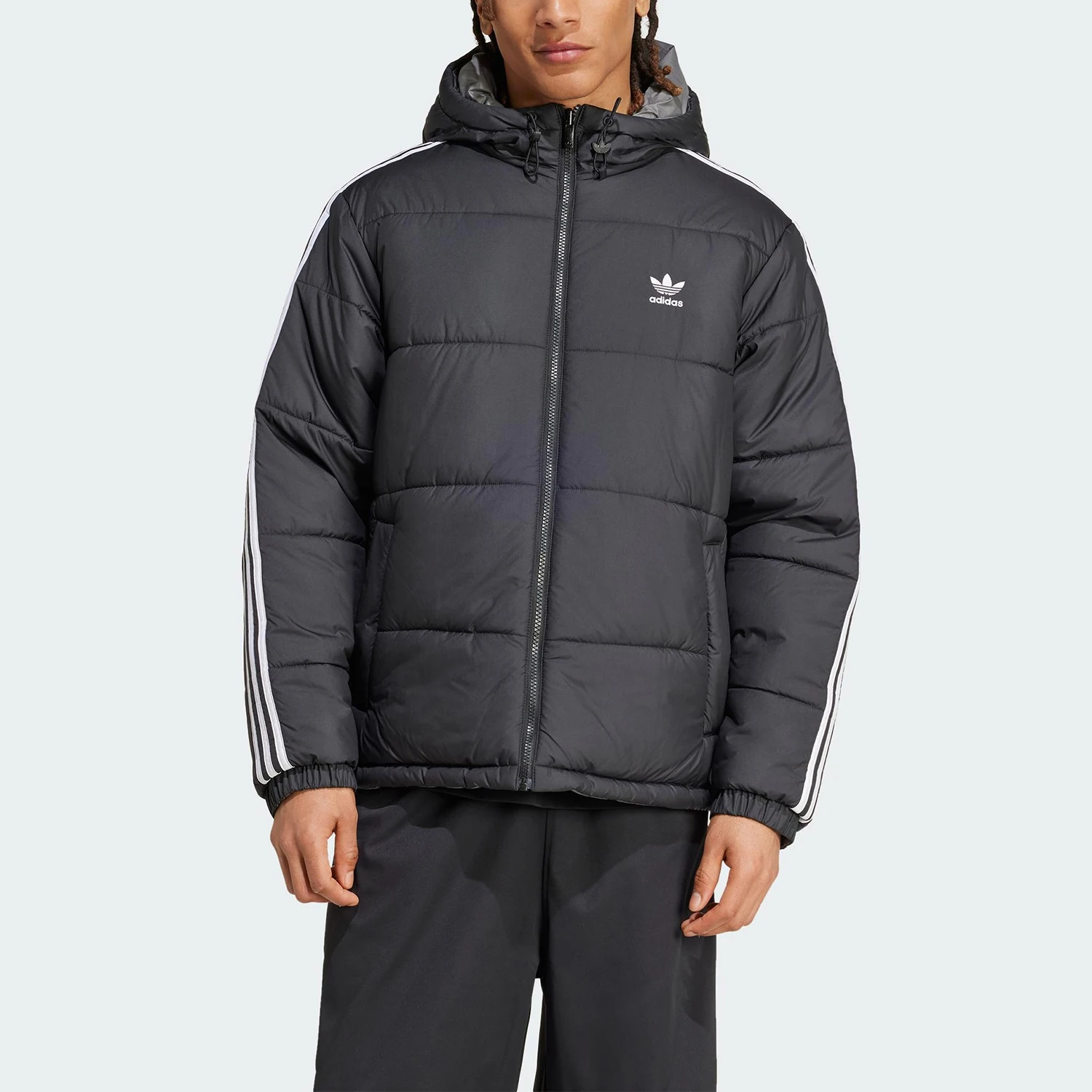 Adidas genuine clover men's striped zipper warm casual cotton jacket JD9071
