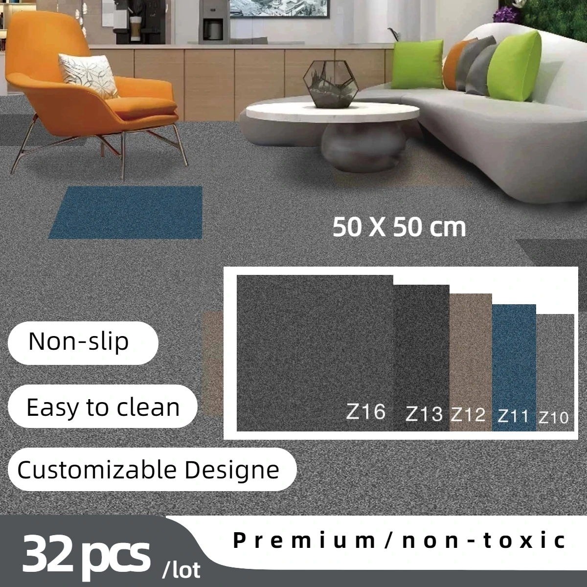 32pcs lot PE Carpet Tile Splicing Square Large Area Floor carpet Commercial Use for Office Hotel Hall 50*50cm