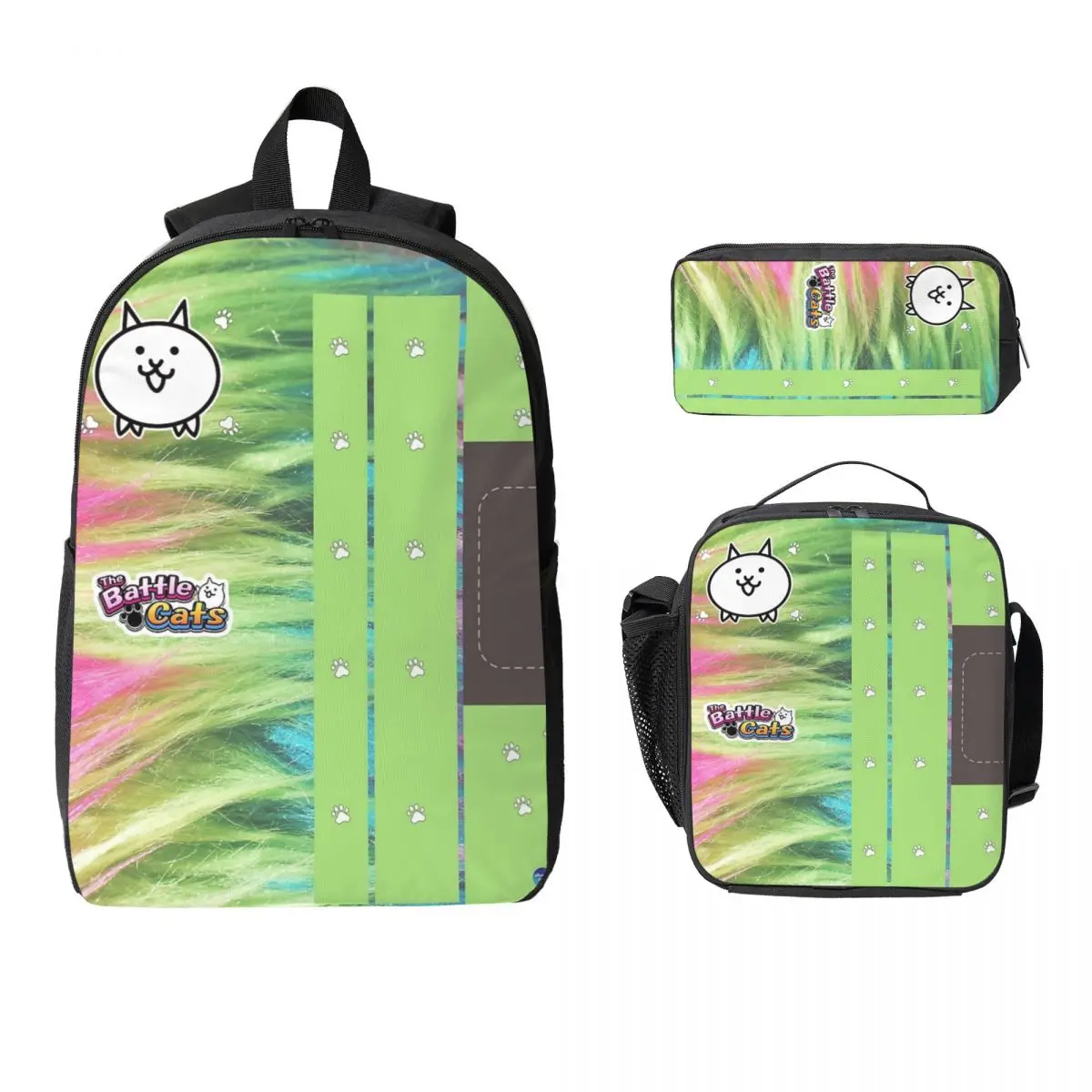 

Cute The Battle Cats Colorful Backpack Student Boys Girls BookBag School Bag Shoulder Bags 3ps Insulated Lunch Bag Pencil Case
