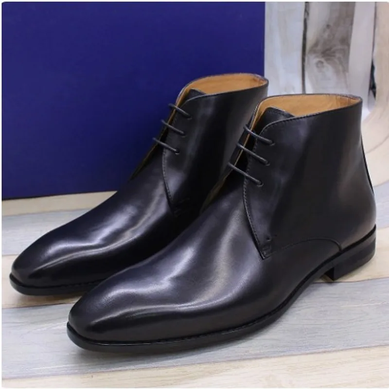 Fashion Handmade Men Boots Genuine Leather British Style Formal Suit Boots Shoes Brown Coffee Black Plus Size 38-46