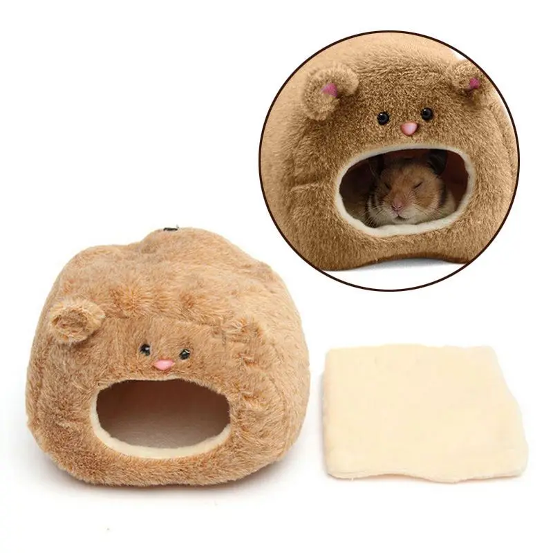 Rats Hamster Winter Warm Hanging Cage Hammock Cute Bear House With Bed Mat For Small Furry Animals