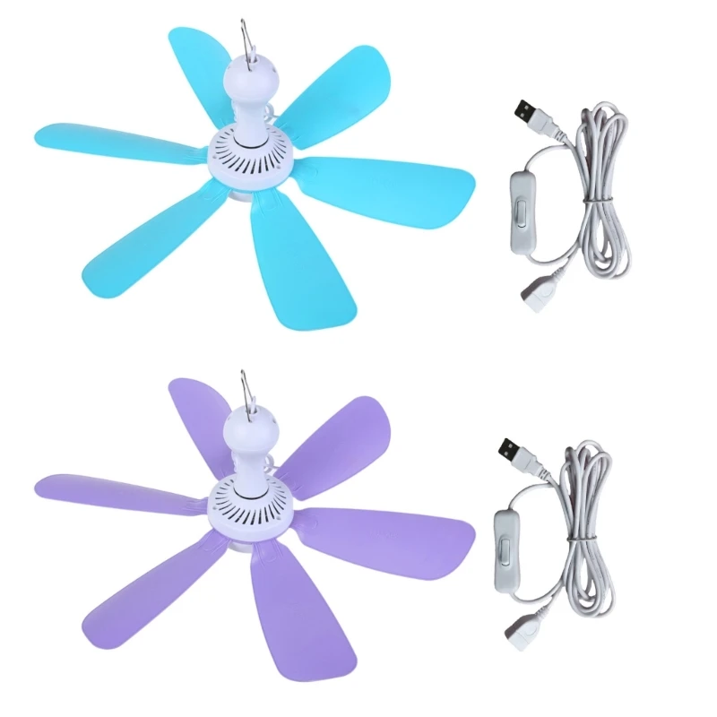 

USB Small Ceiling Fan Quiet Outdoor Hanging Camping Gazebos Canopy Dorm Fan Support 5V1A with Switching Cable