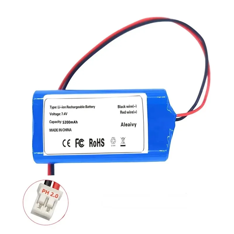 Paquete de batería recargable de iones de litio 7,4 V 6800mAh 18650 con enchufe PH2.0/XH2.54 para luz de emergencia, sonido, luz LED, lámpara de pesca