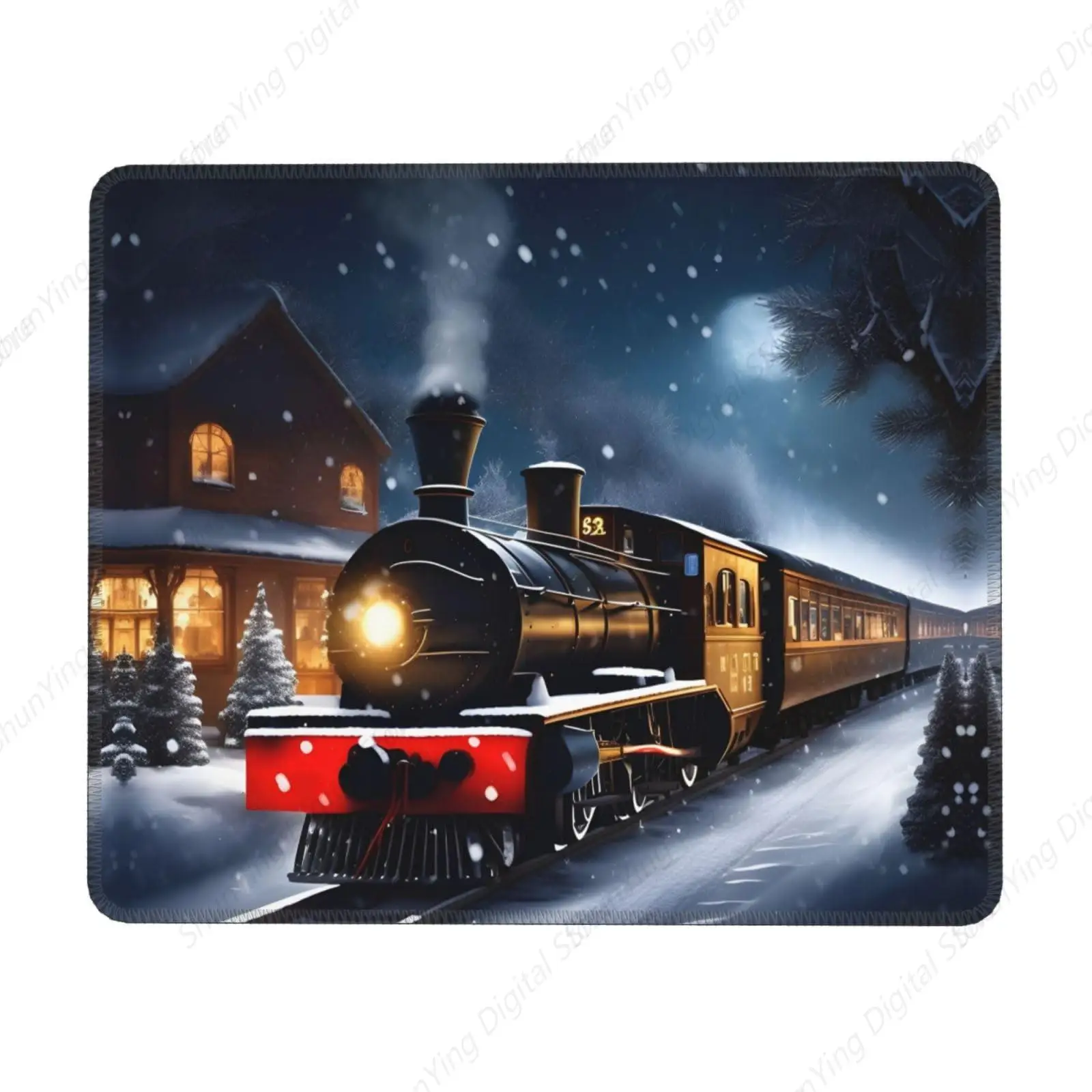 Winter Christmas Snow Night Railway Train Printing Rubber Lock Edge Mouse Pad Suitable For Gaming Office Laptop 18*22cm