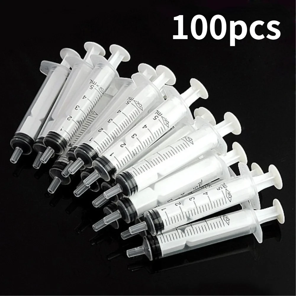 100pcs Disposable Plastic 5ml Injector Syringe No Needle for Lab Nutrient Measuring Small Pet Food Feeder (Without Needle)