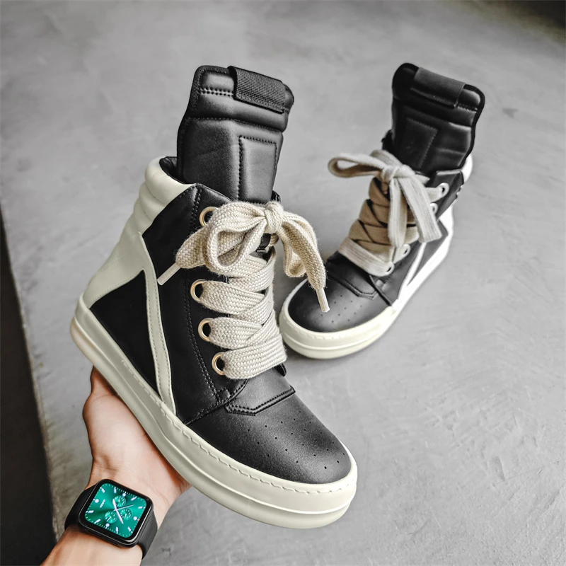 

Мужские повседневные роскошные кроссовки, спортивная обувь с высоким берцем, кожаные ботильоны на шнуровке, мужская обувь для скейтборда, баскетбольные кроссовки 39-44