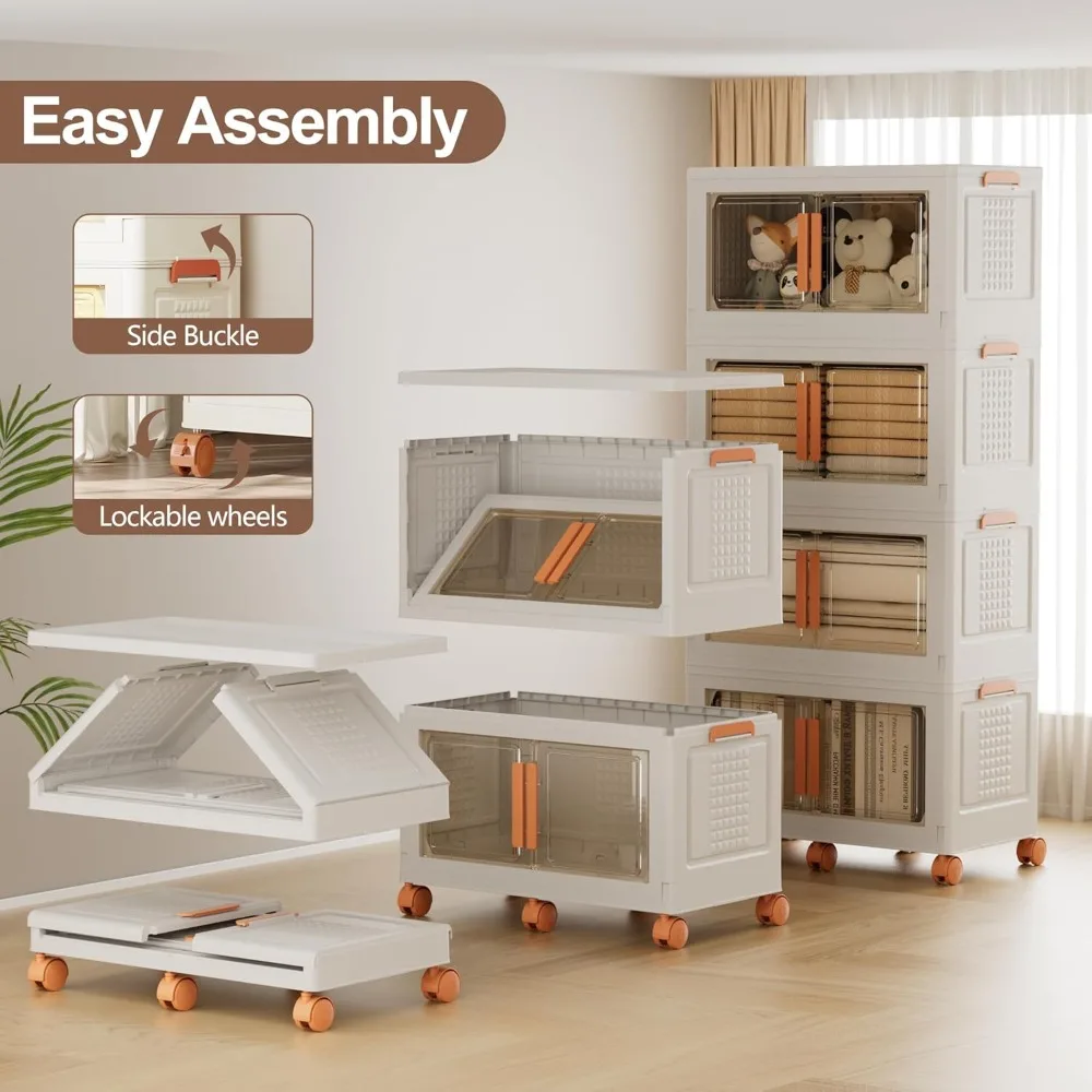 Contenitori portaoggetti pieghevoli impilabili da 285 Qt con coperchi e ruote, capacità di 72 galloni, cassetti organizer per armadi