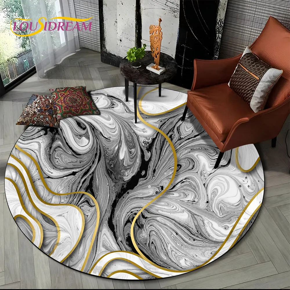 

HD Colour Gold Nordic Marble Splendid Round Area Rug,Carpet for Living Room Bedroom Sofa Playroom Decor,kids Non-slip Floor Mat