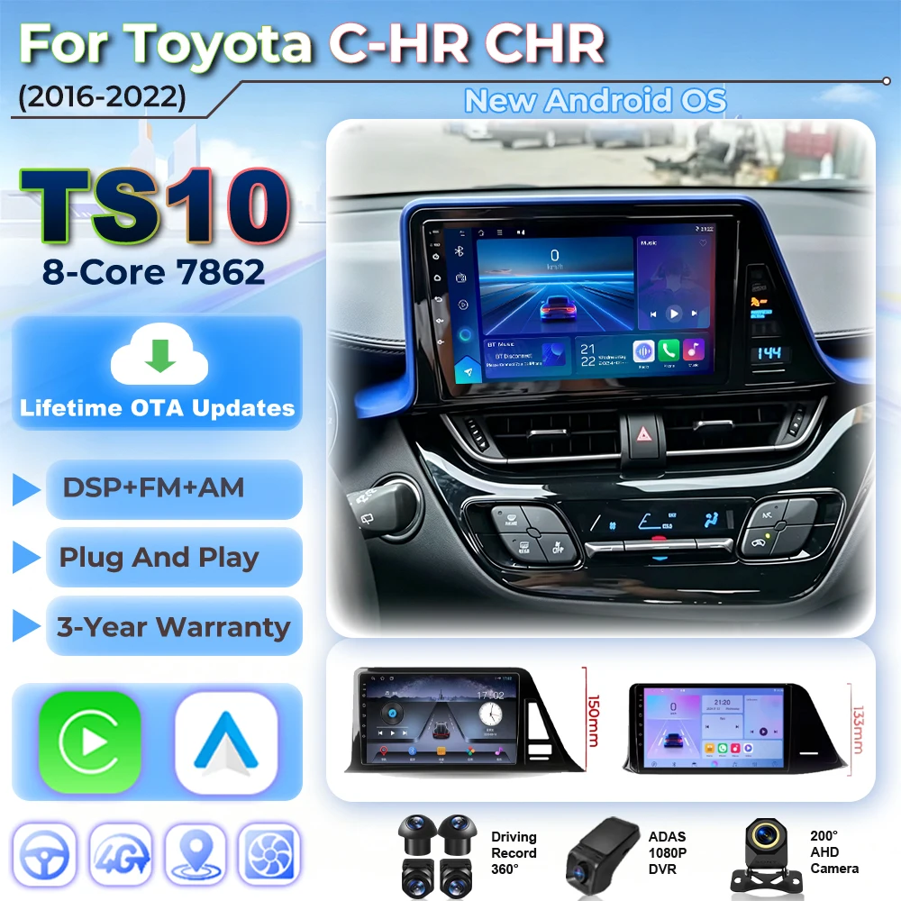 Android 16 Auto Car Radio For Toyota C-HR CHR 2016 2017 2018 2019 2020 2021 2022 Carplay GPS Navigation Multimedia Player Wifi