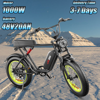 EMOKO Electric Bike 1000W Brushless Motor 48V20AH Removable Battery Electric Bicycle Snow 20*4.0 inch Fat Tires Adult E-Bike