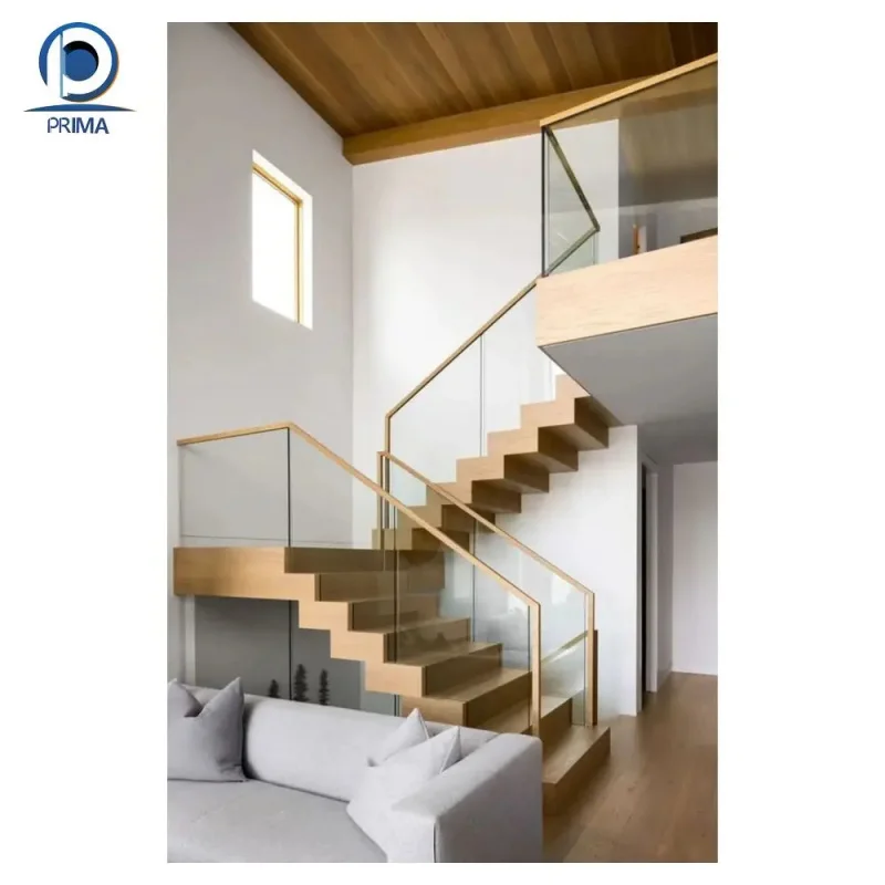 custom.Modern Design Glass Interior Residence Staircase Customized Straight Stairs Railing Wooden Light Ladder Apartment