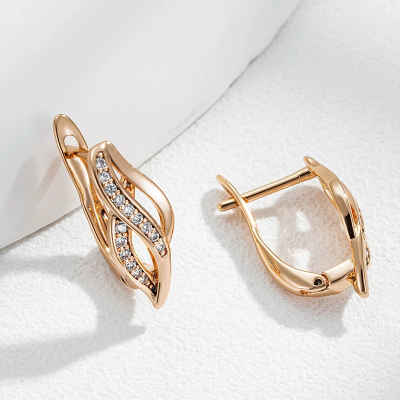 Kinel Fashion Glossy Dangle Earrings For Women 585 Rose Gold Color Simple Geometry Natural Zircon Accessories Daily Fine Jewelry