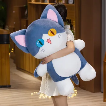귀여운 큰 눈 상어 고양이 봉제 인형, 귀여운 고양이 인형, 사랑스러운 동물 베개, 부드러운 만화 쿠션, 어린이 크리스마스 선물