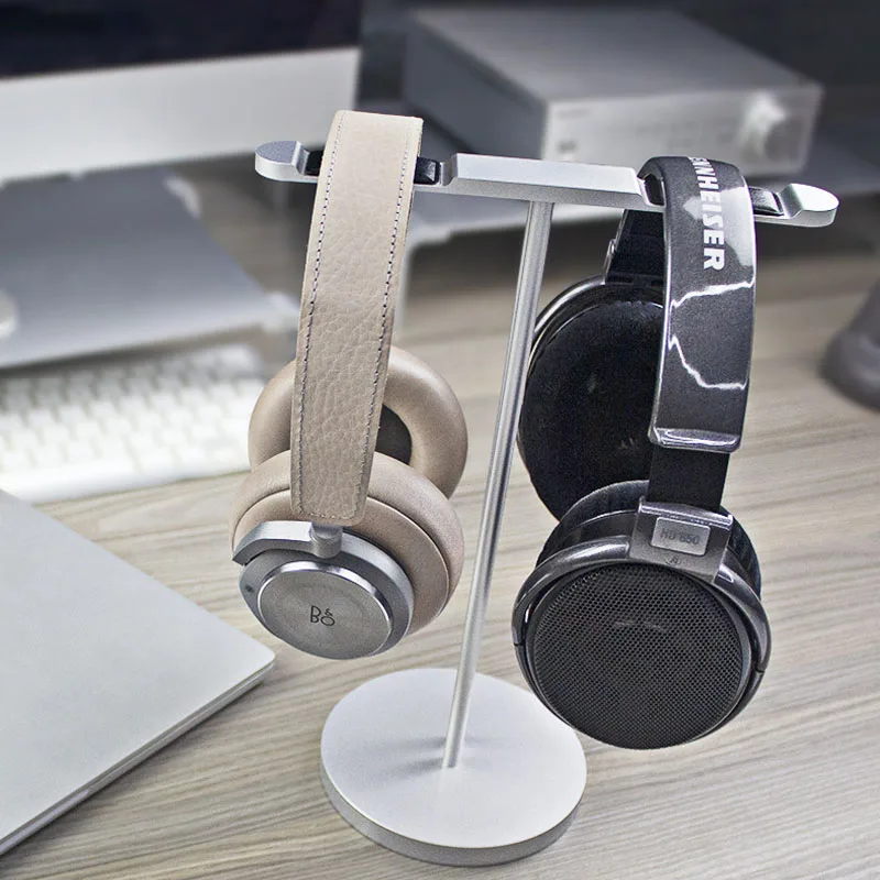 الألومنيوم سماعة حامل حامل المزدوج شماعات حامل سماعة مكتب رف شاشة قوس مع المضادة للانزلاق وسادة لعبة سماعات