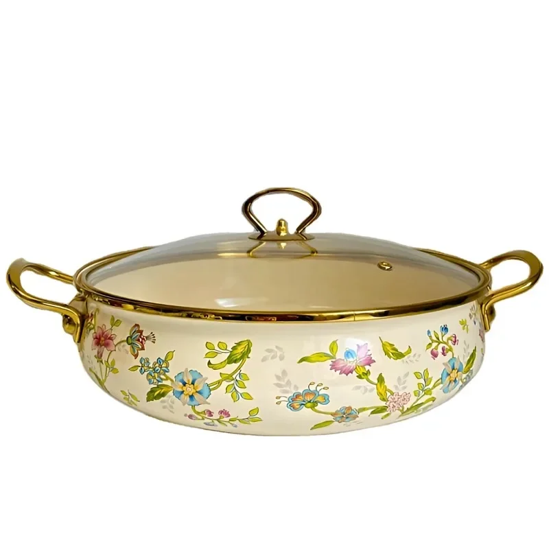 Enamel cookware Household glass lid high quality milk pot and double ear stock pot enamel casserole cookware