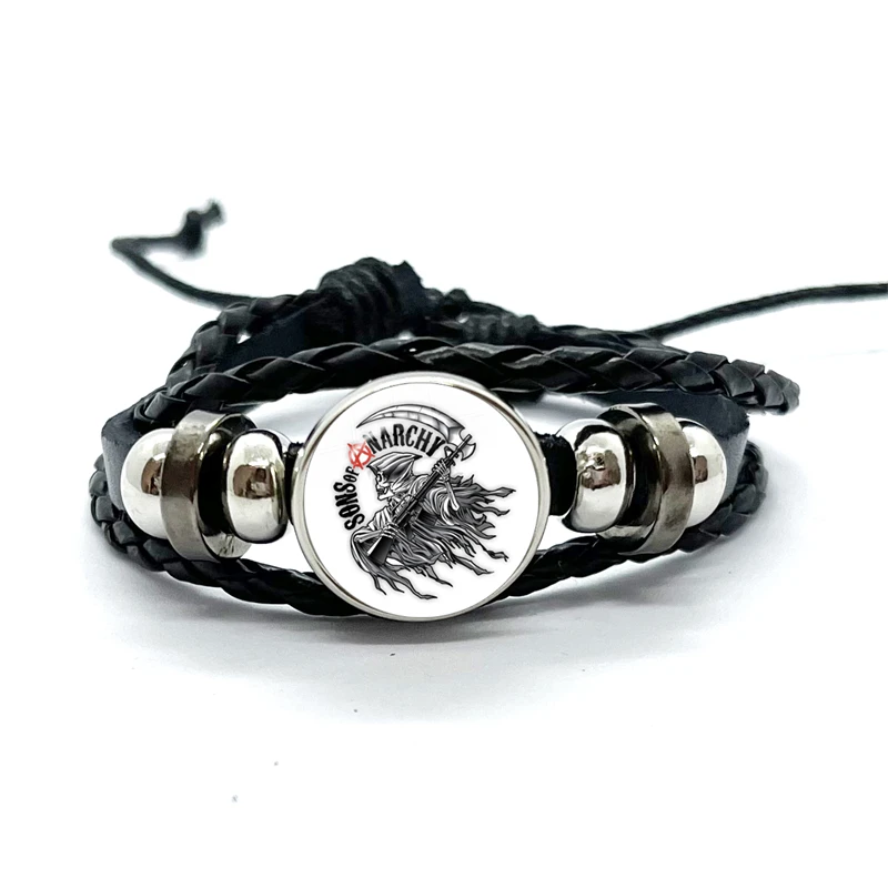 Sons Of Anarchy LOGO Leather Bracelets Freedom Symbol Pendant анархия Glass Dome Bracelet & Bangles Rock Punk Jewelry Gifts