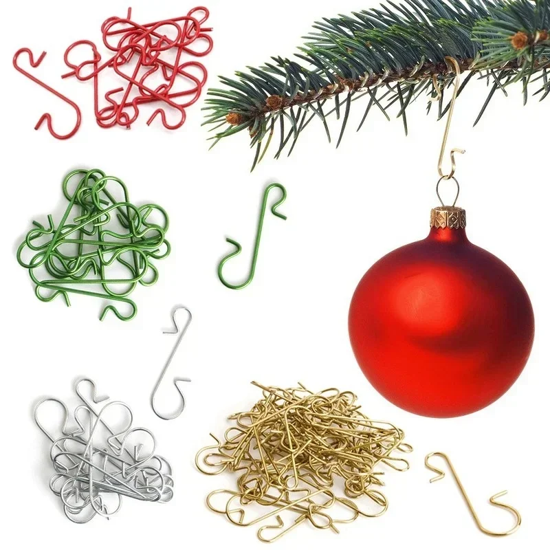 100Pcs Christmas Ornament Metal S-Shaped Hooks Holders Tree Ball Pendant Hanging Decoration for Home Navidad New Year