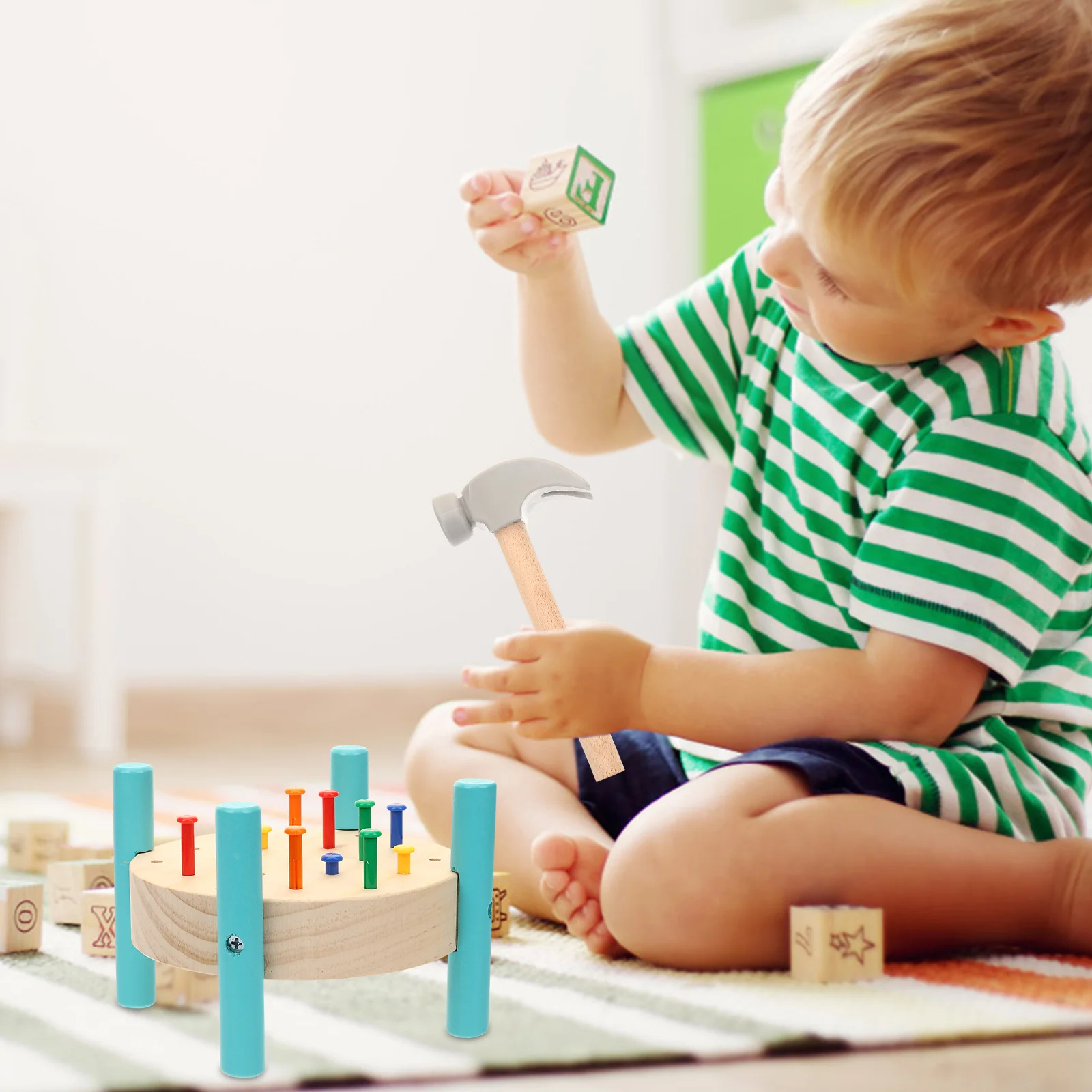 1 مجموعة الخشب الأظافر قصف الجدول المطرقة التعليمية خشبية الطفل منضدة مشرق اللون غرامة مصقول آمنة الاطفال أداة #1