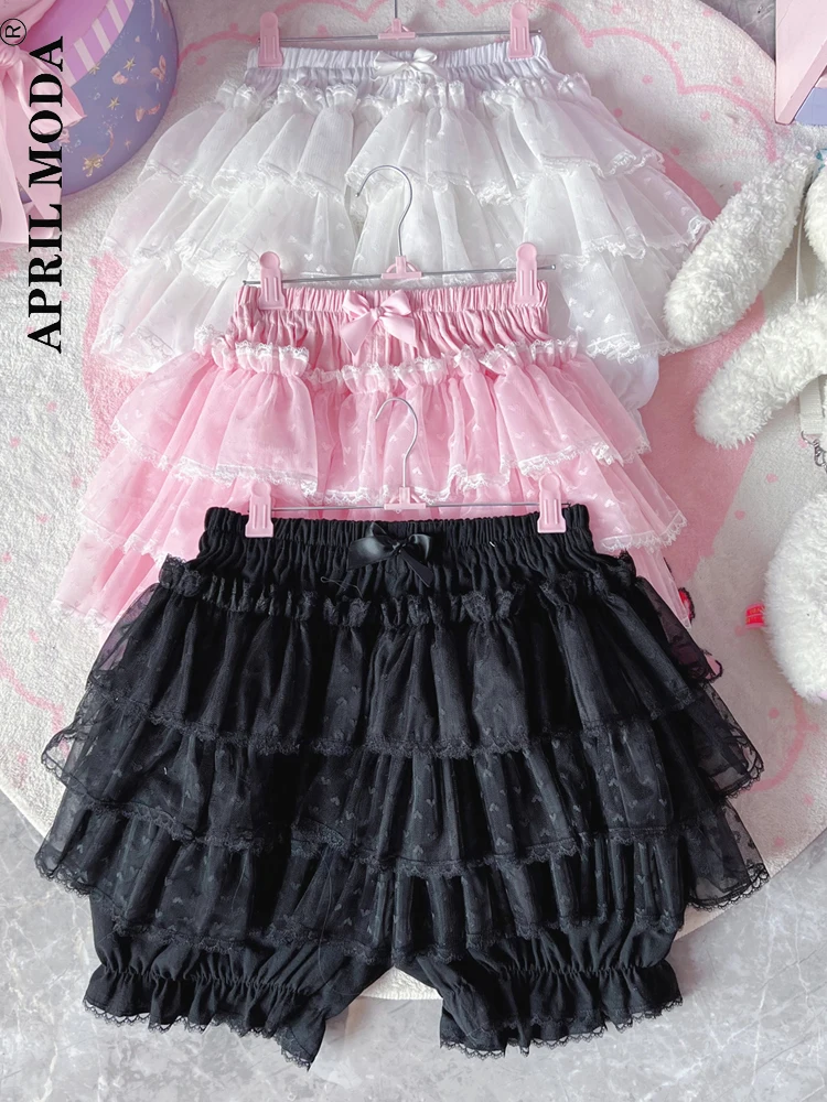 Y2k Japanese 90s Sweet Lace Shorts Skirts Lolita Kawaii JK Ruffles Bloomers Black Pink White Harajuku Women Safety Short Pants