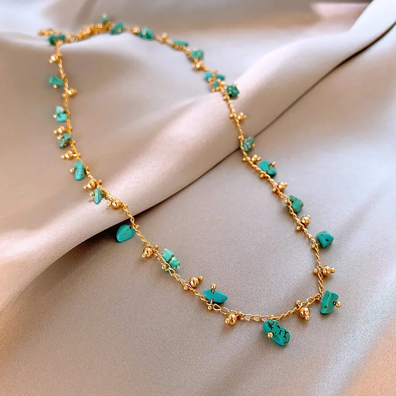 Natürliche unregelmäßige grüne Stein Anhänger Gold Farbe Kette Halskette 2024 Mode Schmuck für Frauen Sexy Halskette Hals Zubehör – Detail 7