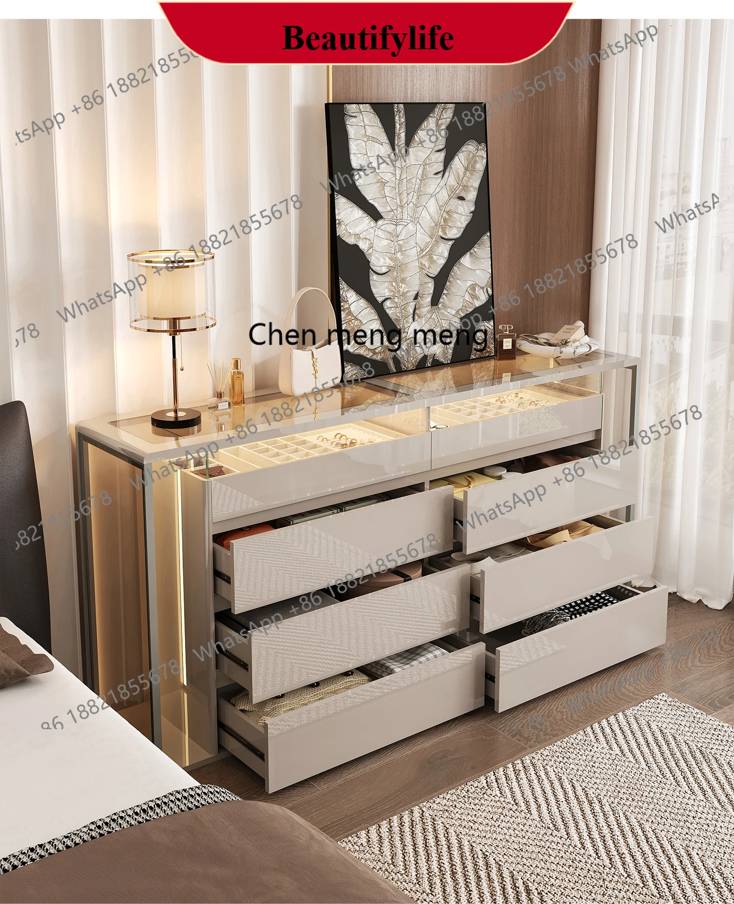 

f185 Легкий роскошный прикроватный сундук Шкаф для спальни Хранение ювелирных изделий Шкаф для ювелирных изделий Минималистичный итальянский шкаф-ведро