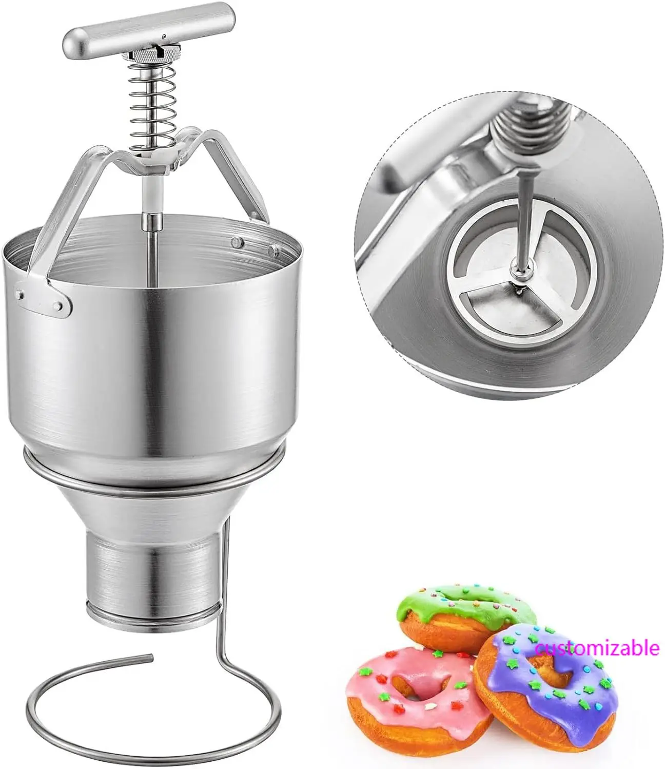 

Donut Depositor5L Capacity Donut Dropper Hopper Food-Grade Aluminum Manual Donut Dispenser 6 Adjustable Thicknesses Donut Hopper