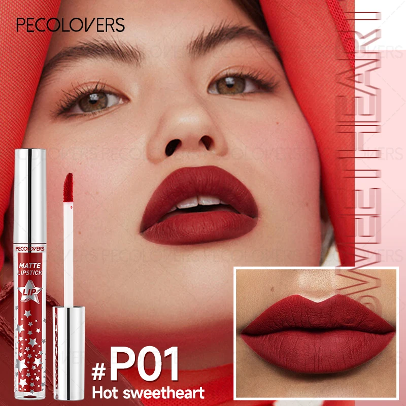1PC 軽くてシルキーな質感、マルチカラー、マット、均一な発色、カップに付かない、長持ちする口紅、クリスマスギフト