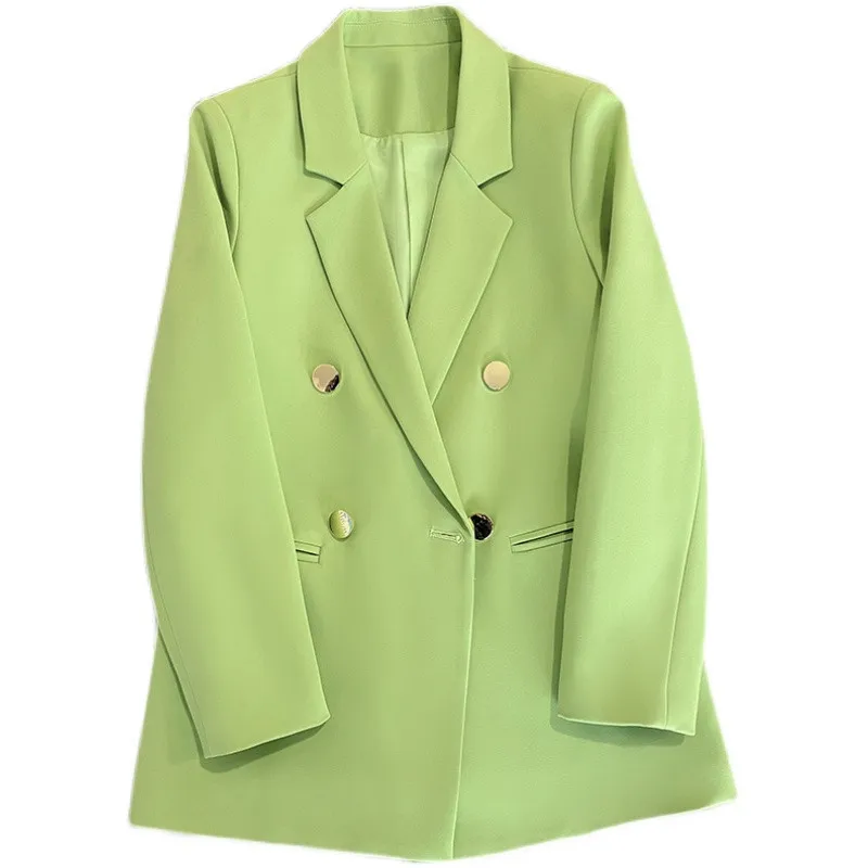 

2023 Spring Casual Double Breasted Candy Green Blazer Women Coat Korean Loose Office Short Suit Jacket Female Outerwear H2811