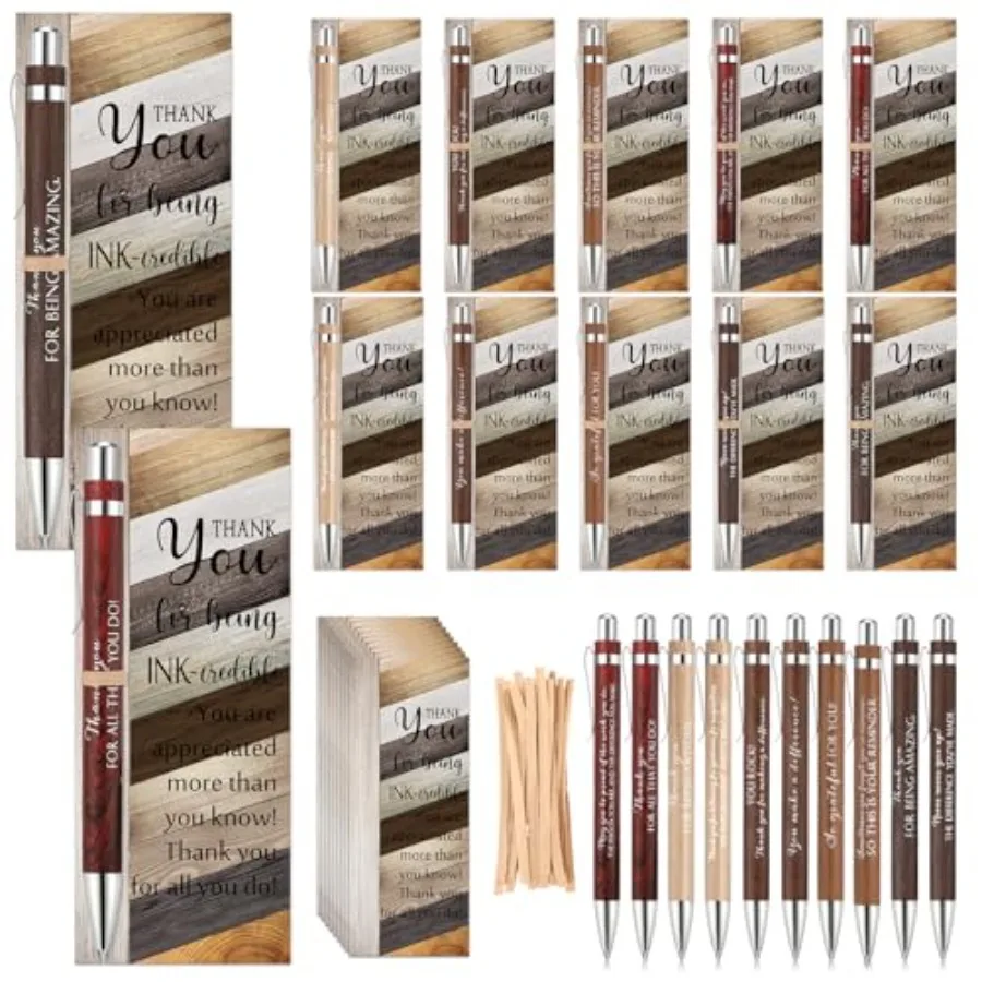 

0 Sets Employee Appreciation Gift Bulk Retractable Bamboo Ballpoint Pen and Thank You Bookmark for Teacher Nurse Volunteer Secr
