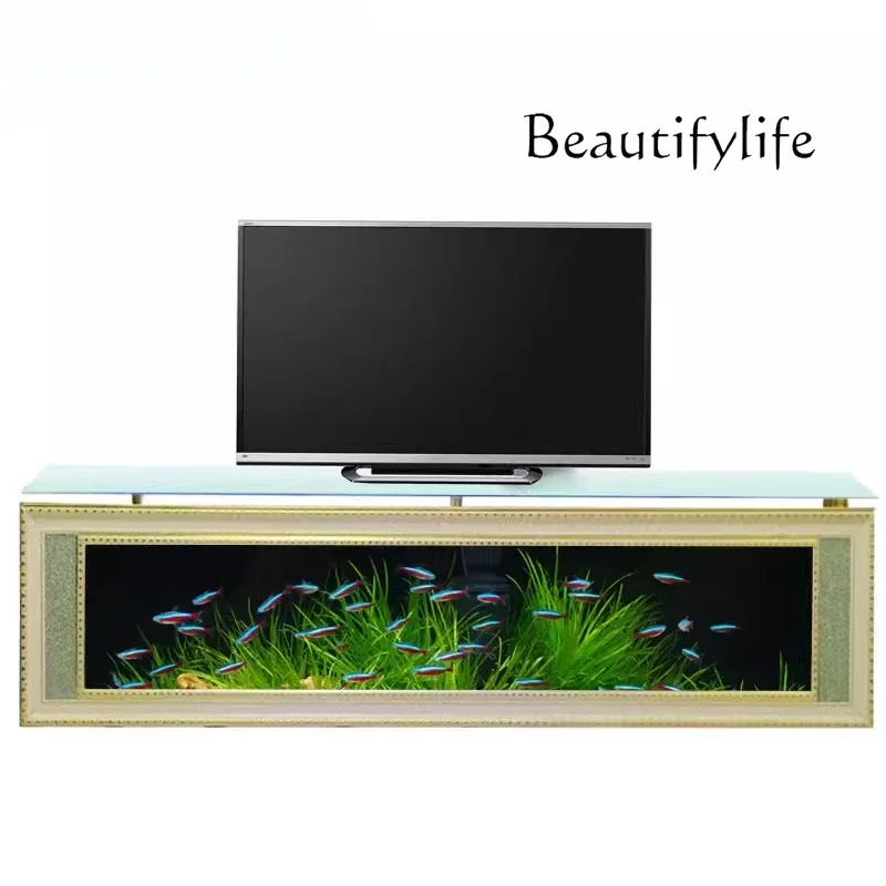 

European TV cabinet ecological fish tank aquarium landscaping floor glass bar partition living room fish tank