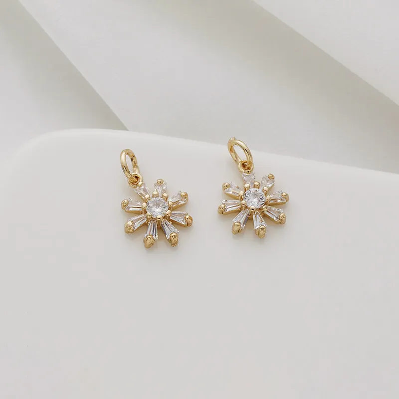 14K Copper Gold Plated Round Heart Hexagonal Octagonal Flower Zircon Inlaid Charms DIY Jewelry Pendant Findings