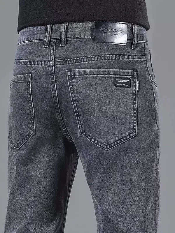 Men's Slim Fit Casual Fashionable Jeans Elastic Waist Loose Wear Resistant Straight Leg Business Casual Autumn New Style