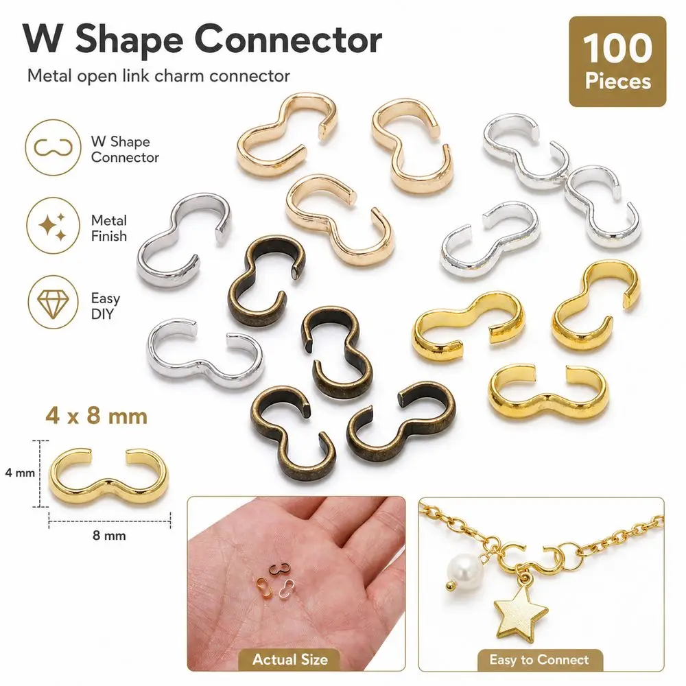100Pcs Metal Open Link Connector W Shape Double Open Necklace Connector Smooth Finish Jewelry Connector Buckle