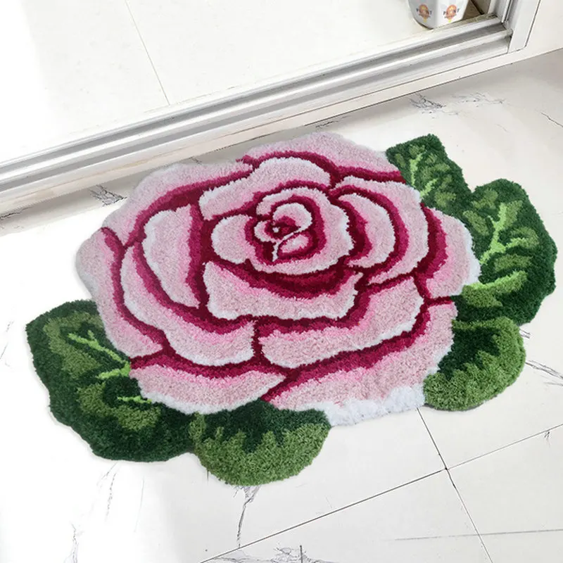 Irregular Rose Flower Tufted Carpet Doormat Bathroom Mat Soft Plush Anti-slip Absorbent Floor Mat Home Decor Rug