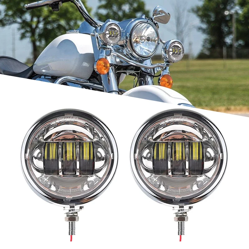 4.5 Inch LED Motorcycle Fog Lights with Housing bucket DRL Auxiliary Halo Spot Passing Light Lamp for Touring Electra Glide