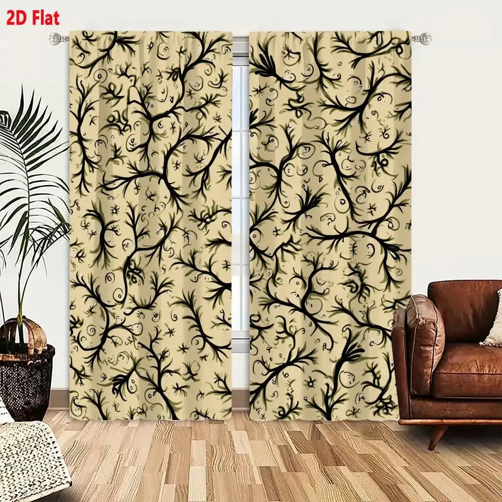 Elegant Black Tree Branch Pattern Curtains for Living Room Home Decor Light Filtering Window Drapes