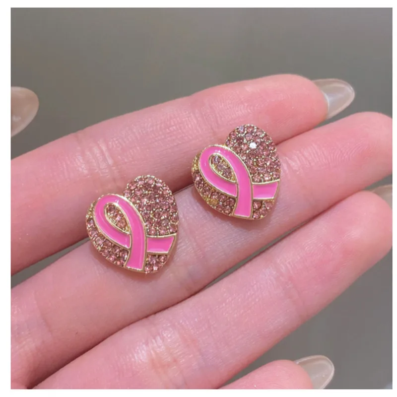 3 pares BREAST CANCER AWARENESS pendiente con pasador de cinta rosa corazón BCA joyería brillante de octubre para mujer promoción, PR2