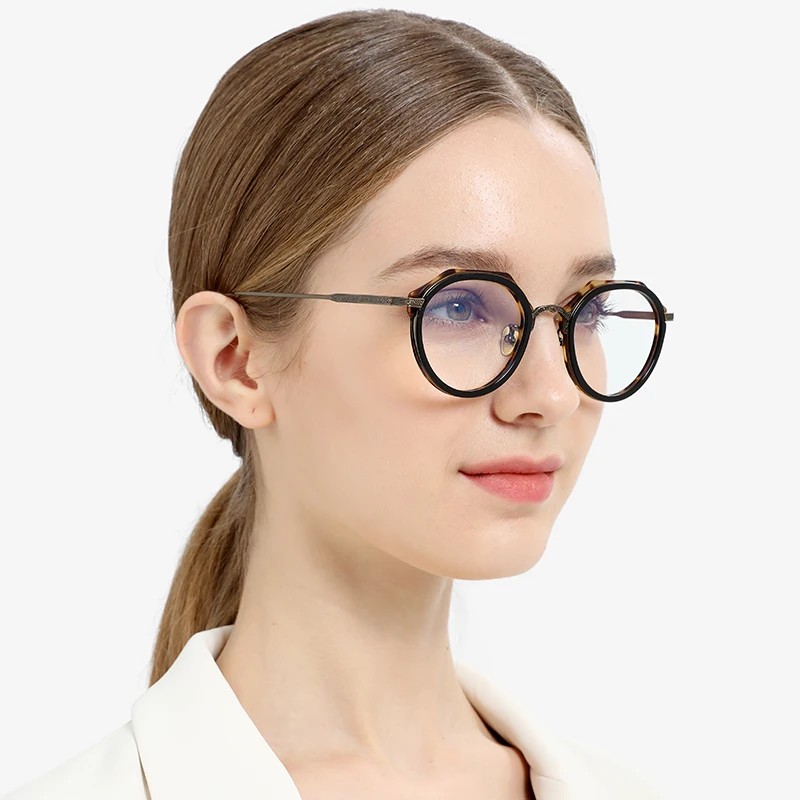 FONEX Acetate Titanium Glasses Frame Men Retro New Brand Design Vintage Round Eyeglasses Women Japanese Ultralight Eyewear LO04