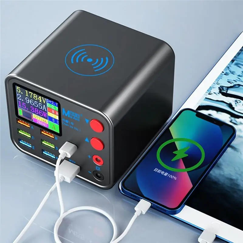 

Беспроводное зарядное устройство AB25 с 8 портами USB PD для быстрой зарядки, функцией защиты от короткого замыкания и ремонта, кабель питания для мобильных телефонов, вилка стандарта США