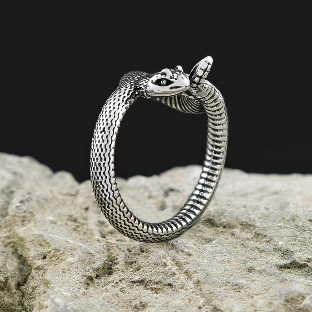 Punk Hip Hop Simple Stainless Steel Snake Rings For Men Women Fashion Animal Snake Sliver Color Couple Ring Party Jewelry Gifts - view 3