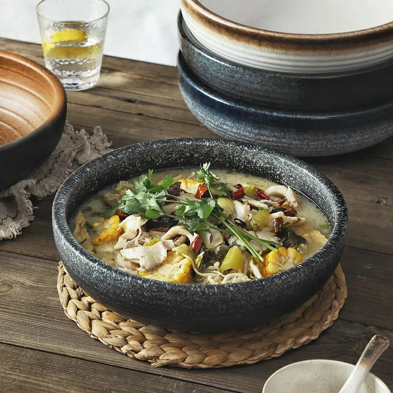 Japanese Pickled Chinese Suan Cai Fish Underglaze Color Soup Bowl Household Ceramic Soup Bowl Noodle Soup Bowl Large Bowl ZI147