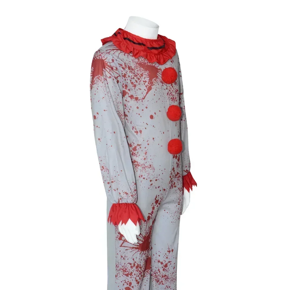 映画キラーピエロジョーカーコスチュームキッズユニセックス怖いホラージャンプスーツ流血ファンシーボディスーツハロウィン衣装パーティー制服