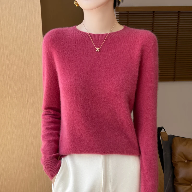 100% Merino Wool Sweater Cashmere Pullover Women Knitwear O-Neck Long Sleeve Autumn Winter Fashion Basic Clothing Tops