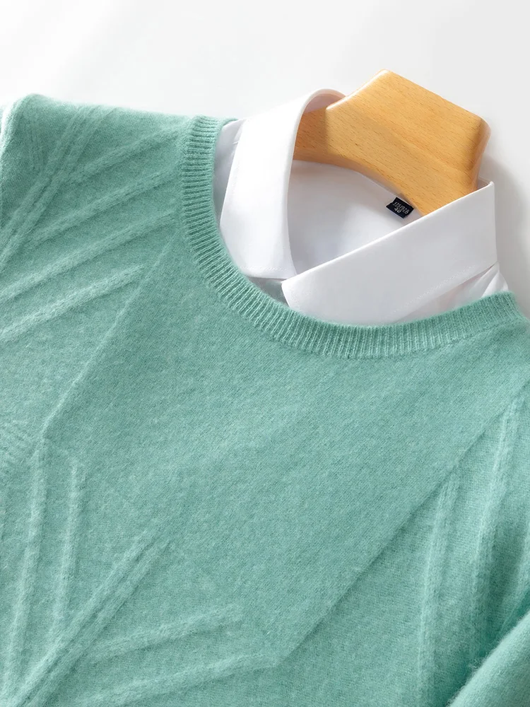 Men's O-neck Cashmere Sweater 100% Merino Wool Knitwear Pullover Long Sleeve Basic Smart Casual Soft Warm Clothes Autumn Winter