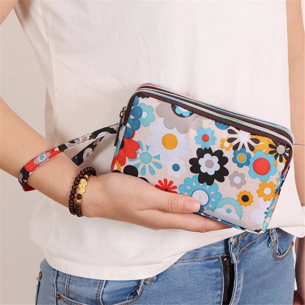 3 Zipper donne borsa impermeabile Cell Pouch borsa del raccoglitore del sacchetto del braccialetto del tessuto delle donne della borsa della moneta del sacchetto del raccoglitore Mobile pochette